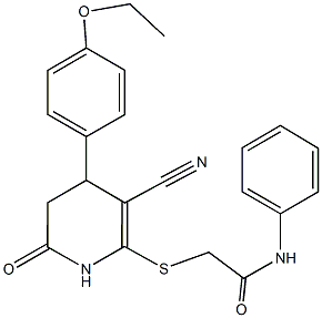 2-{[3-cyano-4-(4-ethoxyphenyl)-6-oxo-1,4,5,6-tetrahydro-2-pyridinyl]sulfanyl}-N-phenylacetamide Struktur