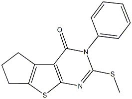 2-(methylsulfanyl)-3-phenyl-3,5,6,7-tetrahydro-4H-cyclopenta[4,5]thieno[2,3-d]pyrimidin-4-one Struktur