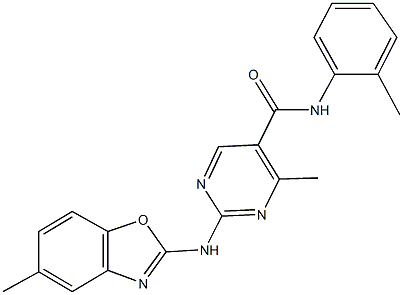 4-methyl-2-[(5-methyl-1,3-benzoxazol-2-yl)amino]-N-(2-methylphenyl)-5-pyrimidinecarboxamide Struktur