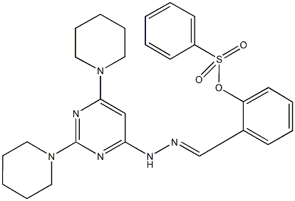 2-{2-[2,6-di(1-piperidinyl)-4-pyrimidinyl]carbohydrazonoyl}phenyl benzenesulfonate Struktur