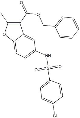 benzyl 5-{[(4-chlorophenyl)sulfonyl]amino}-2-methyl-1-benzofuran-3-carboxylate Struktur