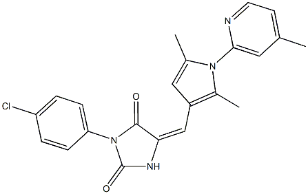 3-(4-chlorophenyl)-5-{[2,5-dimethyl-1-(4-methyl-2-pyridinyl)-1H-pyrrol-3-yl]methylene}-2,4-imidazolidinedione Struktur