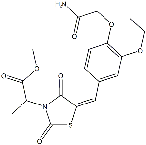 methyl 2-{5-[4-(2-amino-2-oxoethoxy)-3-ethoxybenzylidene]-2,4-dioxo-1,3-thiazolidin-3-yl}propanoate Struktur