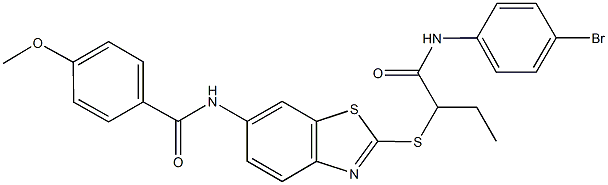 N-[2-({1-[(4-bromoanilino)carbonyl]propyl}sulfanyl)-1,3-benzothiazol-6-yl]-4-methoxybenzamide Struktur