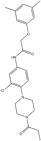 N-[3-chloro-4-(4-propionyl-1-piperazinyl)phenyl]-2-(3,5-dimethylphenoxy)acetamide Struktur