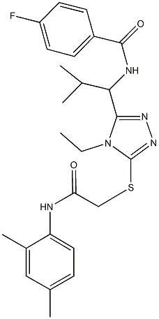 N-[1-(5-{[2-(2,4-dimethylanilino)-2-oxoethyl]sulfanyl}-4-ethyl-4H-1,2,4-triazol-3-yl)-2-methylpropyl]-4-fluorobenzamide Struktur