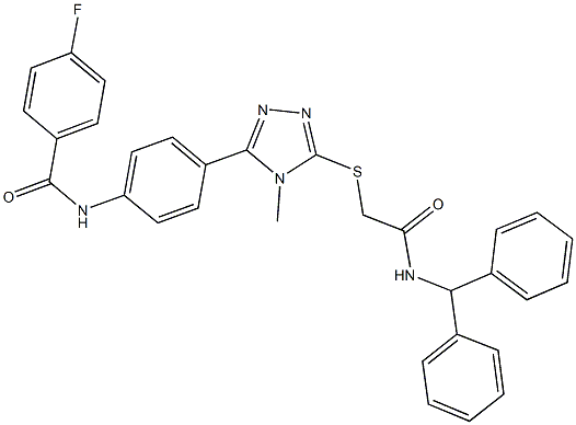 N-[4-(5-{[2-(benzhydrylamino)-2-oxoethyl]sulfanyl}-4-methyl-4H-1,2,4-triazol-3-yl)phenyl]-4-fluorobenzamide Struktur