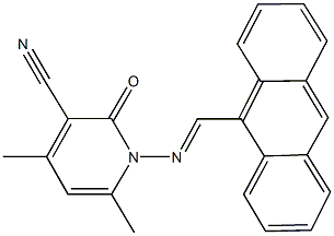 1-[(9-anthrylmethylene)amino]-4,6-dimethyl-2-oxo-1,2-dihydropyridine-3-carbonitrile Struktur