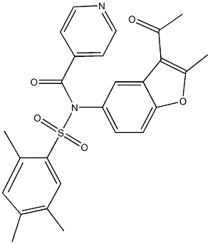 N-(3-acetyl-2-methyl-1-benzofuran-5-yl)-N-isonicotinoyl-2,4,5-trimethylbenzenesulfonamide Struktur