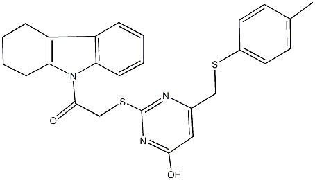 6-{[(4-methylphenyl)sulfanyl]methyl}-2-{[2-oxo-2-(1,2,3,4-tetrahydro-9H-carbazol-9-yl)ethyl]sulfanyl}pyrimidin-4-ol Struktur