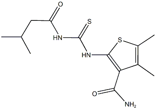 4,5-dimethyl-2-({[(3-methylbutanoyl)amino]carbothioyl}amino)-3-thiophenecarboxamide Struktur