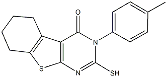 3-(4-methylphenyl)-2-sulfanyl-5,6,7,8-tetrahydro[1]benzothieno[2,3-d]pyrimidin-4(3H)-one Struktur