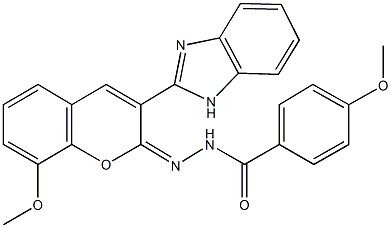 N'-[3-(1H-benzimidazol-2-yl)-8-methoxy-2H-chromen-2-ylidene]-4-methoxybenzohydrazide Struktur