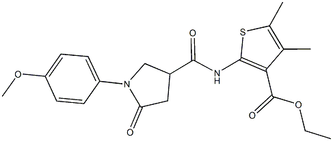 ethyl 2-({[1-(4-methoxyphenyl)-5-oxo-3-pyrrolidinyl]carbonyl}amino)-4,5-dimethyl-3-thiophenecarboxylate Struktur