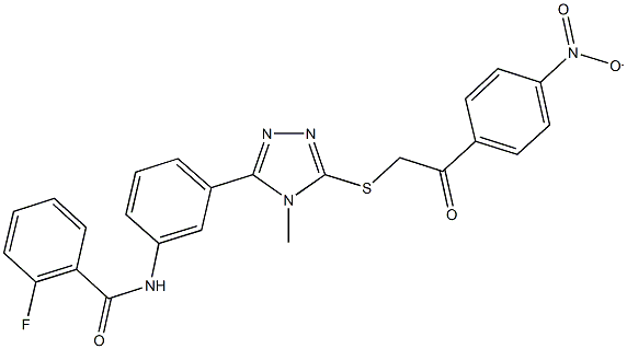 2-fluoro-N-(3-{5-[(2-{4-nitrophenyl}-2-oxoethyl)sulfanyl]-4-methyl-4H-1,2,4-triazol-3-yl}phenyl)benzamide Struktur