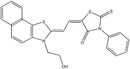 5-[2-(3-(2-hydroxyethyl)naphtho[2,1-d][1,3]thiazol-2(3H)-ylidene)ethylidene]-3-phenyl-2-thioxo-1,3-thiazolidin-4-one Struktur