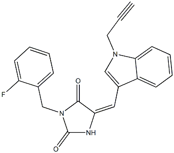 3-(2-fluorobenzyl)-5-{[1-(2-propynyl)-1H-indol-3-yl]methylene}-2,4-imidazolidinedione Struktur