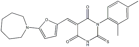 5-{[5-(1-azepanyl)-2-furyl]methylene}-1-(2,4-dimethylphenyl)-2-thioxodihydro-4,6(1H,5H)-pyrimidinedione Struktur