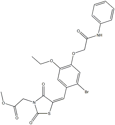 methyl {5-[4-(2-anilino-2-oxoethoxy)-2-bromo-5-ethoxybenzylidene]-2,4-dioxo-1,3-thiazolidin-3-yl}acetate Struktur