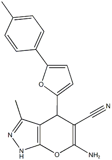 6-amino-3-methyl-4-[5-(4-methylphenyl)-2-furyl]-1,4-dihydropyrano[2,3-c]pyrazole-5-carbonitrile Struktur