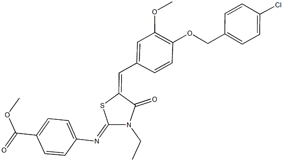 methyl 4-[(5-{4-[(4-chlorobenzyl)oxy]-3-methoxybenzylidene}-3-ethyl-4-oxo-1,3-thiazolidin-2-ylidene)amino]benzoate Struktur