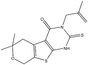 6,6-dimethyl-3-(2-methyl-2-propenyl)-2-sulfanyl-3,5,6,8-tetrahydro-4H-pyrano[4',3':4,5]thieno[2,3-d]pyrimidin-4-one Struktur