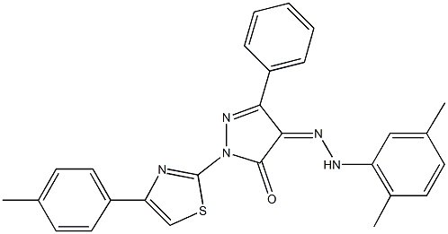 1-[4-(4-methylphenyl)-1,3-thiazol-2-yl]-3-phenyl-1H-pyrazole-4,5-dione 4-[(2,5-dimethylphenyl)hydrazone] Struktur