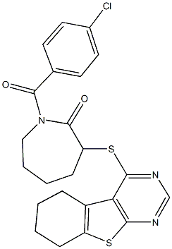 1-(4-chlorobenzoyl)-3-(5,6,7,8-tetrahydro[1]benzothieno[2,3-d]pyrimidin-4-ylsulfanyl)-2-azepanone Struktur