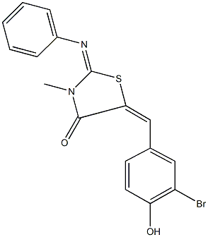 5-(3-bromo-4-hydroxybenzylidene)-3-methyl-2-(phenylimino)-1,3-thiazolidin-4-one Struktur