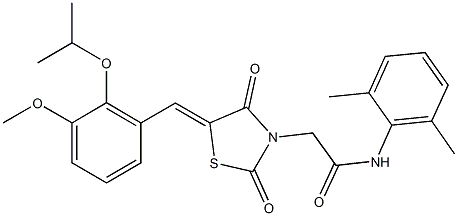 N-(2,6-dimethylphenyl)-2-[5-(2-isopropoxy-3-methoxybenzylidene)-2,4-dioxo-1,3-thiazolidin-3-yl]acetamide Struktur