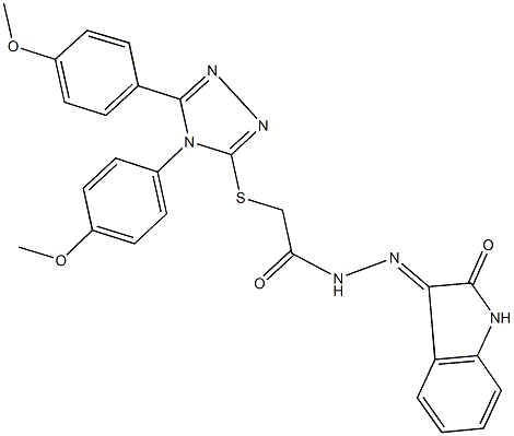 2-{[4,5-bis(4-methoxyphenyl)-4H-1,2,4-triazol-3-yl]sulfanyl}-N'-(2-oxo-1,2-dihydro-3H-indol-3-ylidene)acetohydrazide Struktur