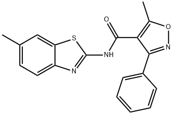 5-methyl-N-(6-methyl-1,3-benzothiazol-2-yl)-3-phenyl-4-isoxazolecarboxamide Struktur