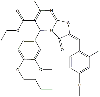 ethyl 5-(4-butoxy-3-methoxyphenyl)-2-(4-methoxy-2-methylbenzylidene)-7-methyl-3-oxo-2,3-dihydro-5H-[1,3]thiazolo[3,2-a]pyrimidine-6-carboxylate Struktur