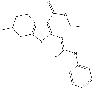 N'-[3-(ethoxycarbonyl)-6-methyl-4,5,6,7-tetrahydro-1-benzothien-2-yl]-N-phenylcarbamimidothioic acid Struktur