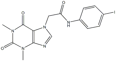 2-(1,3-dimethyl-2,6-dioxo-1,2,3,6-tetrahydro-7H-purin-7-yl)-N-(4-iodophenyl)acetamide Struktur