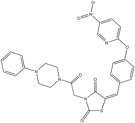 5-[4-({5-nitro-2-pyridinyl}oxy)benzylidene]-3-[2-oxo-2-(4-phenyl-1-piperazinyl)ethyl]-1,3-thiazolidine-2,4-dione Struktur