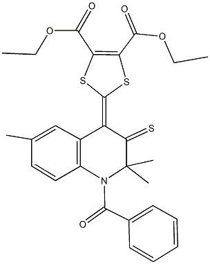 diethyl 2-(1-benzoyl-2,2,6-trimethyl-3-thioxo-2,3-dihydro-4(1H)-quinolinylidene)-1,3-dithiole-4,5-dicarboxylate Struktur