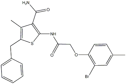 5-benzyl-2-{[(2-bromo-4-methylphenoxy)acetyl]amino}-4-methylthiophene-3-carboxamide Struktur