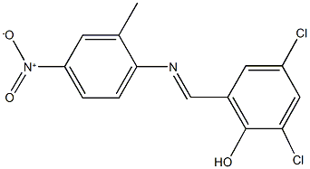 2,4-dichloro-6-[({4-nitro-2-methylphenyl}imino)methyl]phenol Struktur