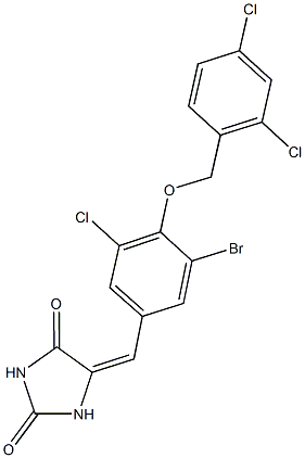 5-{3-bromo-5-chloro-4-[(2,4-dichlorobenzyl)oxy]benzylidene}-2,4-imidazolidinedione Struktur