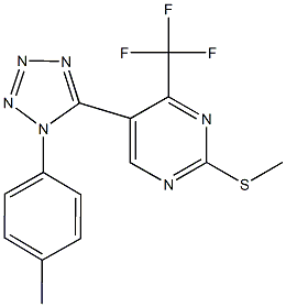 methyl 5-[1-(4-methylphenyl)-1H-tetraazol-5-yl]-4-(trifluoromethyl)-2-pyrimidinyl sulfide Struktur