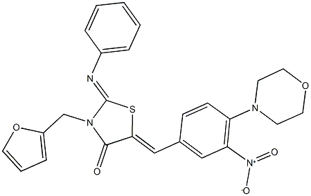 3-(2-furylmethyl)-5-[3-nitro-4-(4-morpholinyl)benzylidene]-2-(phenylimino)-1,3-thiazolidin-4-one Struktur