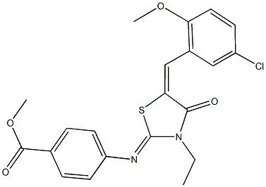 methyl 4-{[5-(5-chloro-2-methoxybenzylidene)-3-ethyl-4-oxo-1,3-thiazolidin-2-ylidene]amino}benzoate Struktur