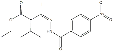 ethyl 2-(N-{4-nitrobenzoyl}ethanehydrazonoyl)-3-methylbutanoate Struktur