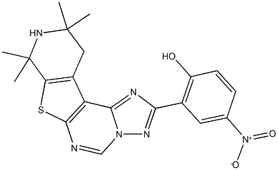 4-nitro-2-(8,8,10,10-tetramethyl-8,9,10,11-tetrahydropyrido[4',3':4,5]thieno[3,2-e][1,2,4]triazolo[1,5-c]pyrimidin-2-yl)phenol Struktur