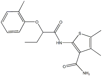 4,5-dimethyl-2-{[2-(2-methylphenoxy)butanoyl]amino}-3-thiophenecarboxamide Struktur