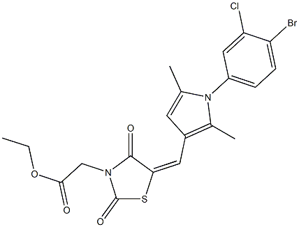 ethyl (5-{[1-(4-bromo-3-chlorophenyl)-2,5-dimethyl-1H-pyrrol-3-yl]methylene}-2,4-dioxo-1,3-thiazolidin-3-yl)acetate Struktur