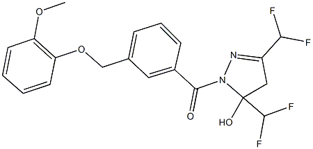 3,5-bis(difluoromethyl)-1-{3-[(2-methoxyphenoxy)methyl]benzoyl}-4,5-dihydro-1H-pyrazol-5-ol Struktur