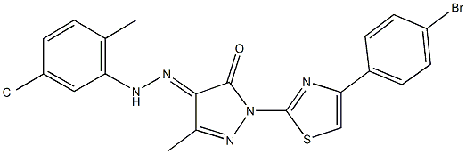 1-[4-(4-bromophenyl)-1,3-thiazol-2-yl]-3-methyl-1H-pyrazole-4,5-dione 4-[(5-chloro-2-methylphenyl)hydrazone] Struktur