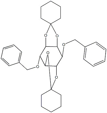 6',12'-bis(benzyloxy)-dispiro(cyclohexane-1,3'-{2',4',8',10'-tetraoxatricyclo[7.4.3.0.0~7,11~]dodecane}-9',1''-cyclohexane) Struktur